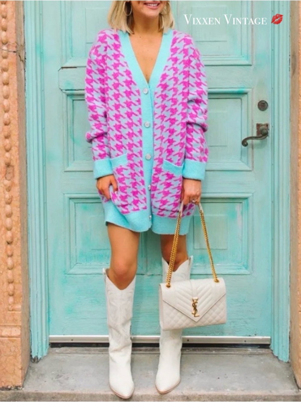 BUDDY LOVE HOUNDSTOOTH 'TWIGGY BUDDY CARDIGAN' DRESS IN SHERBET